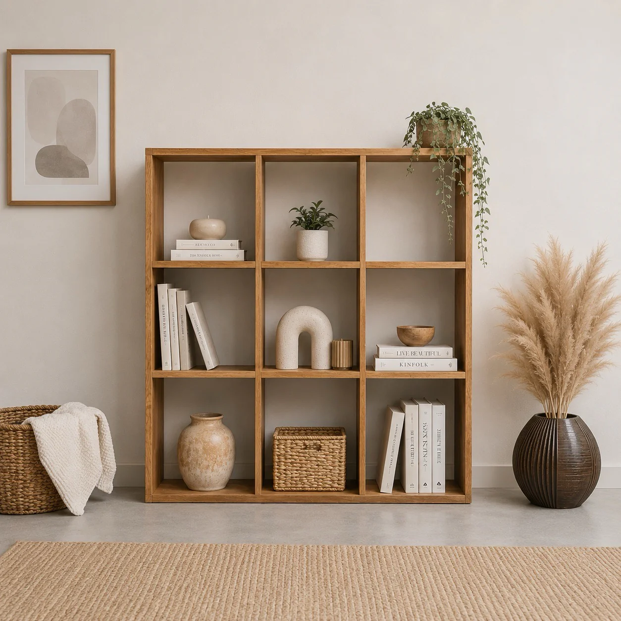 Boekenrek van massief eikenhout Regal 3x3 | NordicStory