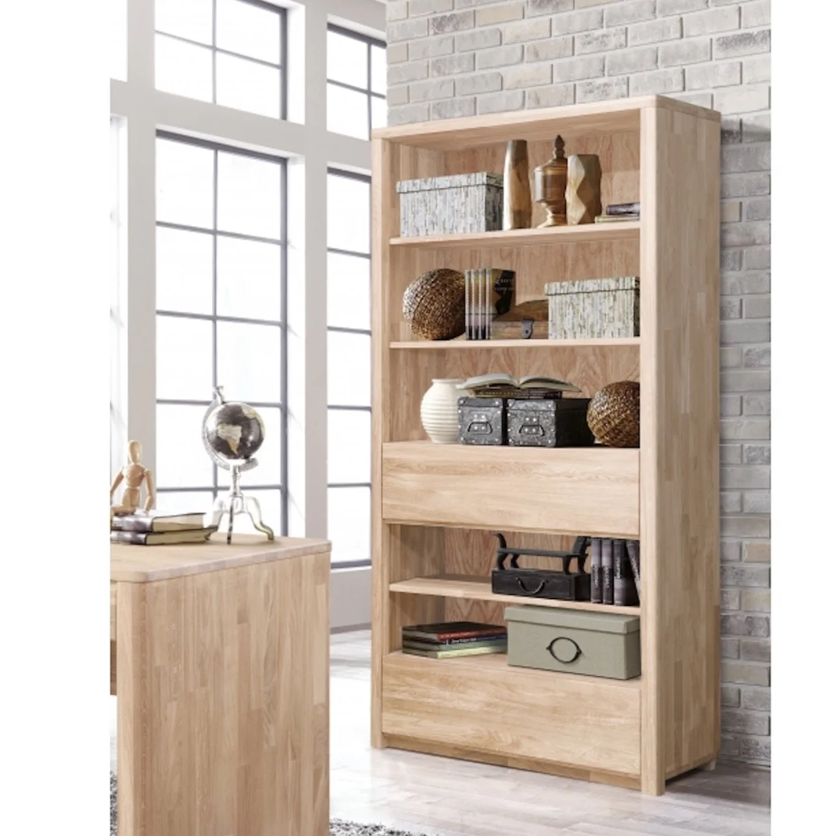 Boekenkast Wandrek met 2 lades van massief eikenhout Elsa 2 | NordicStory - Image 9