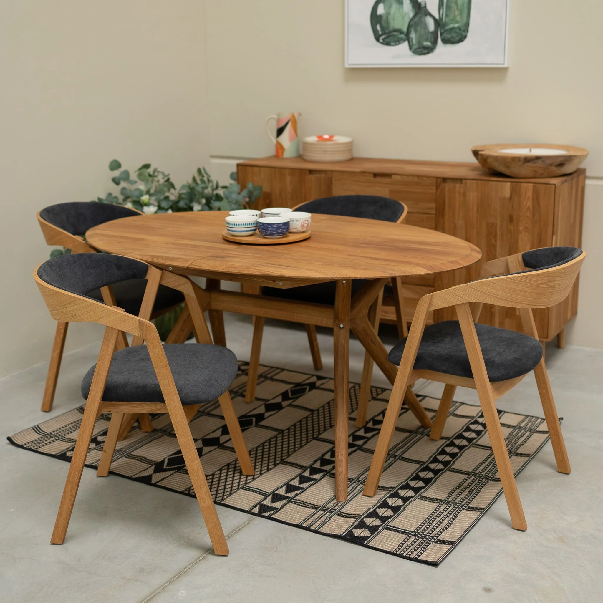 Set van 2 of 4 Knut-eetkamerstoelen van massief eikenhout, bekleed in beige/antracietgrijs | NordicStory - Image 6