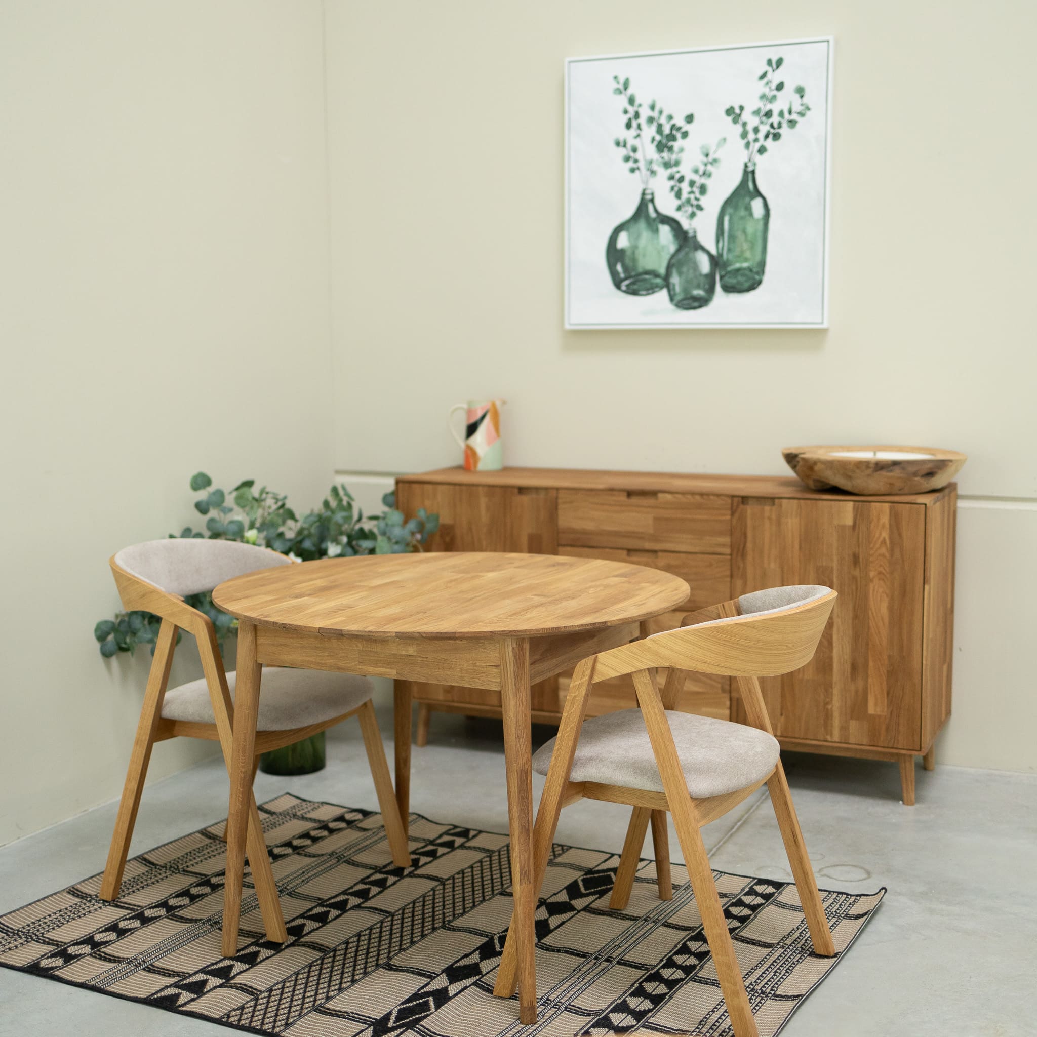Set van 2 of 4 Knut-eetkamerstoelen van massief eikenhout, bekleed in beige/antracietgrijs | NordicStory - Image 8